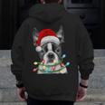 Boston Terrier Santa Christmas Tree Lights Xmas Boys Men Dog Men Zip Up Hoodie Back Print, Boston Terrier Christmas Gifts, funny design