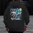 Boston Terrier Santa Starry Night Van Gogh Christmas Dog Men Women Kids Men Zip Up Hoodie Back Print, Boston Terrier Christmas Gifts, funny design