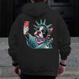 Boston Terrier Selfie Statue Of Liberty 4th Of July American Men Zip Up Hoodie Back Print, American Boston Terrier Gifts, Boston Terrier 4th Of July Gifts, funny design
