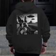 Boston Terrier Graphic Selfie With UFOs Weird Aliens Men Zip Up Hoodie Back Print, funny design