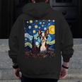Boston Terrier Starry Night Van Gogh Art Men Zip Up Hoodie Back Print, funny design