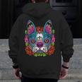 Boston Terrier Sugar Skull Dog Day Of The Dead Men Zip Up Hoodie Back Print, funny design