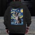 Boston Terrier Van Gogh Starry Night Men Zip Up Hoodie Back Print, funny design