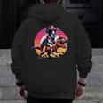 Boston Terrier Wearing A Cowboy Hat On T-Rex Men Zip Up Hoodie Back Print, funny design