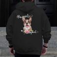 Brown Boston Terrier With Flowers And Feathers Men Zip Up Hoodie Back Print, funny design