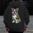 Camo Boston Terrier Pet Owner Camouflage Dog Lover Men Zip Up Hoodie Back Print, funny design
