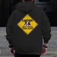 Caution Sign Boston Terrier Dog Bostie Puppy Men Zip Up Hoodie Back Print, funny design