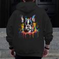 Colorful Boston Terrier Dog For Men Women Kids Men Zip Up Hoodie Back Print, funny design