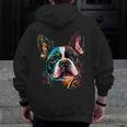 Cute Boston Terrier Puppy Dog Art Lover Unique Painting For Men Women Kids Men Zip Up Hoodie Back Print, funny design