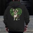 Cute Boston Terrier Shamrock St Patrick's Day Dog Lover Men Women Kids Men Zip Up Hoodie Back Print, funny design