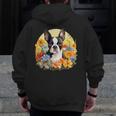 Cute Boston Terrier Spring Flower Garden Colorful Puppy Dog Men Zip Up Hoodie Back Print, funny design