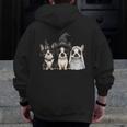 Cute Halloween Boston Terrier Dogs Witch Hat Ghost Dog For Men Women Kids Men Zip Up Hoodie Back Print, Boston Terrier Ghost Gifts, Boston Terrier Halloween Gifts, funny design