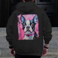 Dog Pink Boston Terrier Men Zip Up Hoodie Back Print, funny design