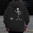 Halloween Boston Terrier And Skeleton Men Zip Up Hoodie Back Print, Boston Terrier Halloween Gifts, funny design