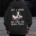 Just a Woman Who Loves Her Boston Terrier Cute Dog Mom Men Zip Up Hoodie Back Print, Couple Gifts, Mom Gifts, Boston Terrier Mom Gifts, funny design