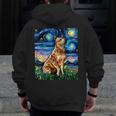Red Heeler Starry Night Cattle Dog Colorful Art By Aja For Men Women Girls Kids Men Zip Up Hoodie Back Print, funny design