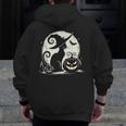 Scary Halloween Cat Costume Retro Cat Moon For Men Women Kids Men Zip Up Hoodie Back Print, funny design