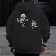 Skeleton Chasing Dog Boston Terrier Halloween Pet Lover Men Zip Up Hoodie Back Print, Boston Terrier Halloween Gifts, funny design