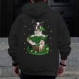 St Patrick's Day Leprechaun Boston Terrier Dog Shamrock For Men Women Kids Men Zip Up Hoodie Back Print, funny design