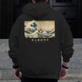 Surfing Boston Terrier Kanagawa Wave Japanese Dog For Men Women Kids Men Zip Up Hoodie Back Print, funny design