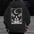 Tarot Card Vintage Crescent Moon Boston Terrier Dog Mom Men Zip Up Hoodie Back Print, Couple Gifts, Mom Gifts, Boston Terrier Tarot Gifts, Boston Terrier Mom Gifts, funny design