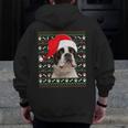 Ugly Xmas Sweater Santa Boston Terrier Dog Christmas For Men Women Kids Men Zip Up Hoodie Back Print, Boston Terrier Christmas Gifts, funny design