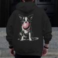 Vintage Boston Terrier Blowing Bubble Gum American Gentleman Men Zip Up Hoodie Back Print, American Boston Terrier Gifts, funny design