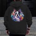 Watercolor Floral Boston Terrier Mama Dog Lover Mother's Day Men Zip Up Hoodie Back Print, funny design