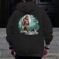 Whimsical Forest Adventures Sasquatch Bigfoot Walking Boston Terrier Dog Lovers Men Zip Up Hoodie Back Print, funny design