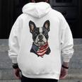 Boston Terrier American Flag Men Zip Up Hoodie Back Print, American Boston Terrier Gifts, funny design