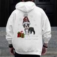 Boston Terrier Christmas T Shirt-Life Is Merrier Premium Tri-Blend Men Zip Up Hoodie Back Print, Boston Terrier Christmas Gifts, funny design