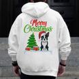 Boston Terrier Christmas Tree Lights Xmas Dog Lover Men Zip Up Hoodie Back Print, Boston Terrier Christmas Gifts, funny design