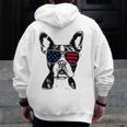 Boston Terrier Dog 4th July America USA Flag Men Women Kids Men Zip Up Hoodie Back Print, Boston Terrier 4th Of July Gifts, funny design