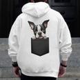 Boston Terrier Dog Puppy Dog In Pocket Cute Pet Lover Men Zip Up Hoodie Back Print, funny design