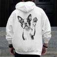 Boston Terrier Dog Raising Paw Idea Men Women Men Zip Up Hoodie Back Print, funny design