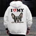 Boston Terrier I Heart My Dog Dog Lover Men Zip Up Hoodie Back Print, funny design
