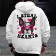 Boston Terrier Heart Glasses Girls Bostie Valentines Day Men Zip Up Hoodie Back Print, funny design