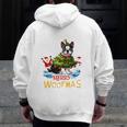 Boston Terrier Merry Christmas Tree Lights Dog X-Mas Dogs Men Zip Up Hoodie Back Print, Boston Terrier Christmas Gifts, funny design