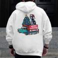 Boston Terrier Merry Christmas Tree Truck Santa Dog X-Mas Men Zip Up Hoodie Back Print, Boston Terrier Christmas Gifts, funny design