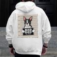 Boston Terrier Mug Shot Guilty Dog Men Zip Up Hoodie Back Print, funny design