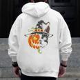 Boston Terrier Pumpkin Jack O Lantern Halloween Men Zip Up Hoodie Back Print, Boston Terrier Halloween Gifts, funny design