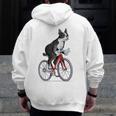 Boston Terrier Riding Bicycle Cute Bostie Biker Raglan Baseball Tee Men Zip Up Hoodie Back Print, Boston Terrier Riding Gifts, funny design