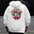 Boston Terrier Santa Claus Elf Reindeer Christmas Dog X-Mas Men Zip Up Hoodie Back Print, Boston Terrier Christmas Gifts, funny design