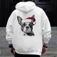 Boston Terrier Santa Claus Hat Merry Christmas Dog X-Mas Men Zip Up Hoodie Back Print, Boston Terrier Christmas Gifts, funny design