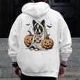 Halloween Boston Terrier Ghost Men Zip Up Hoodie Back Print, Boston Terrier Ghost Gifts, Boston Terrier Halloween Gifts, funny design