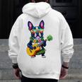 Hawaiian Boston Terrier & Pineapple Ukulele Summer Vacation Men Zip Up Hoodie Back Print, funny design