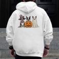Spooky Ghost Boston Terrier Pumpkin Halloween Dog Lover Men Zip Up Hoodie Back Print, Boston Terrier Ghost Gifts, Boston Terrier Halloween Gifts, funny design