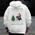 Ugly Christmas Tree Lights Xmas Santa Riding Boston Terrier Men Zip Up Hoodie Back Print, Boston Terrier Christmas Gifts, Boston Terrier Riding Gifts, funny design