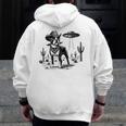 Vintage Boston Terrier UFO Western Wild West Dog Mom Dad Men Zip Up Hoodie Back Print, Couple Gifts, Mom Gifts, Boston Terrier Dad Gifts, Boston Terrier Mom Gifts, funny design