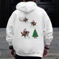 Xmas Lighting Tree Santa Riding Boston Terrier Christmas Men Zip Up Hoodie Back Print, Boston Terrier Christmas Gifts, Boston Terrier Riding Gifts, funny design